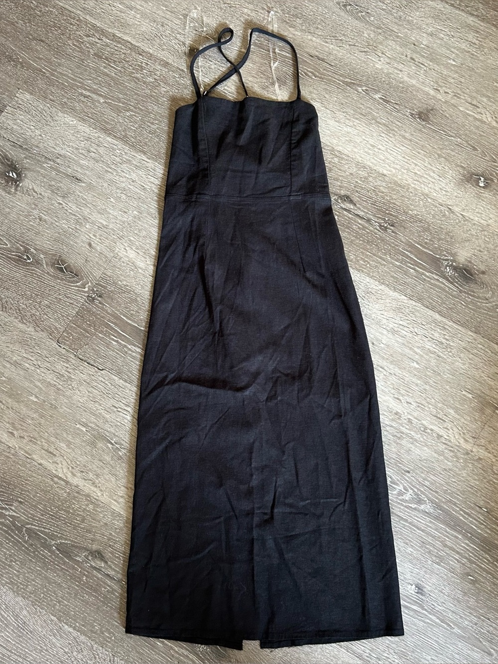 NWT Size 6 Black Linen Blend Lace Up Back Slit Midi Dress Wild Fable